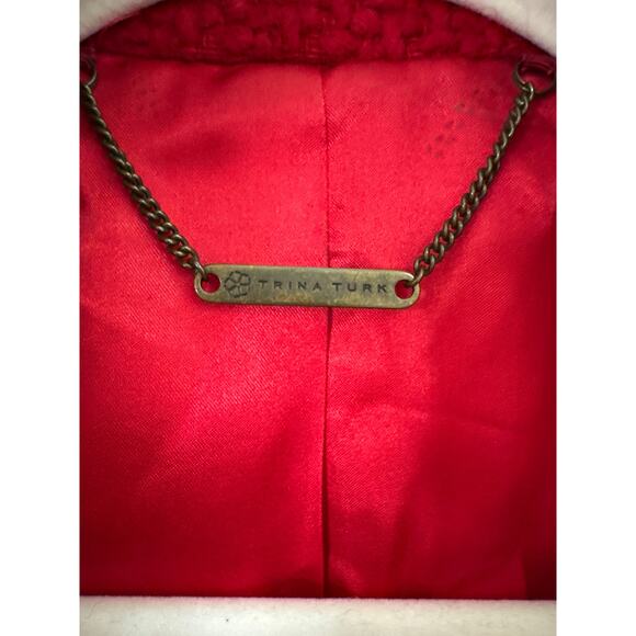 Trina Turk Red Boucle Wool Pea coat -Size 2 - Picture 7 of 11